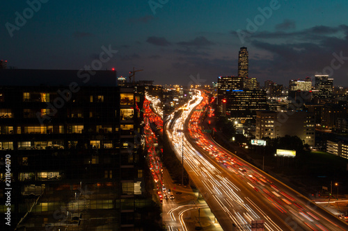 Busy freeway, speeding traffic, Galleria District, Houston