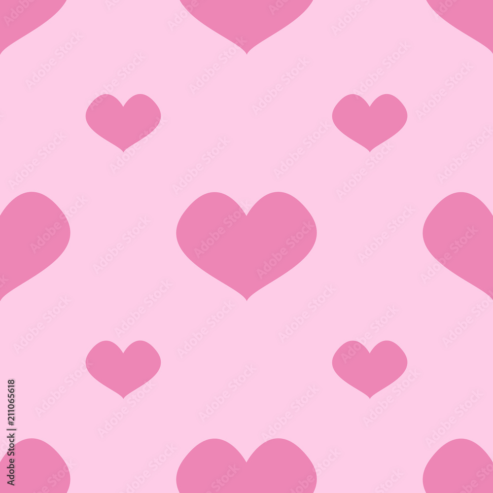 Seamless pattern of pink hearts. Illustration for girls at a baby shower party. Background for greeting or invitation cards.