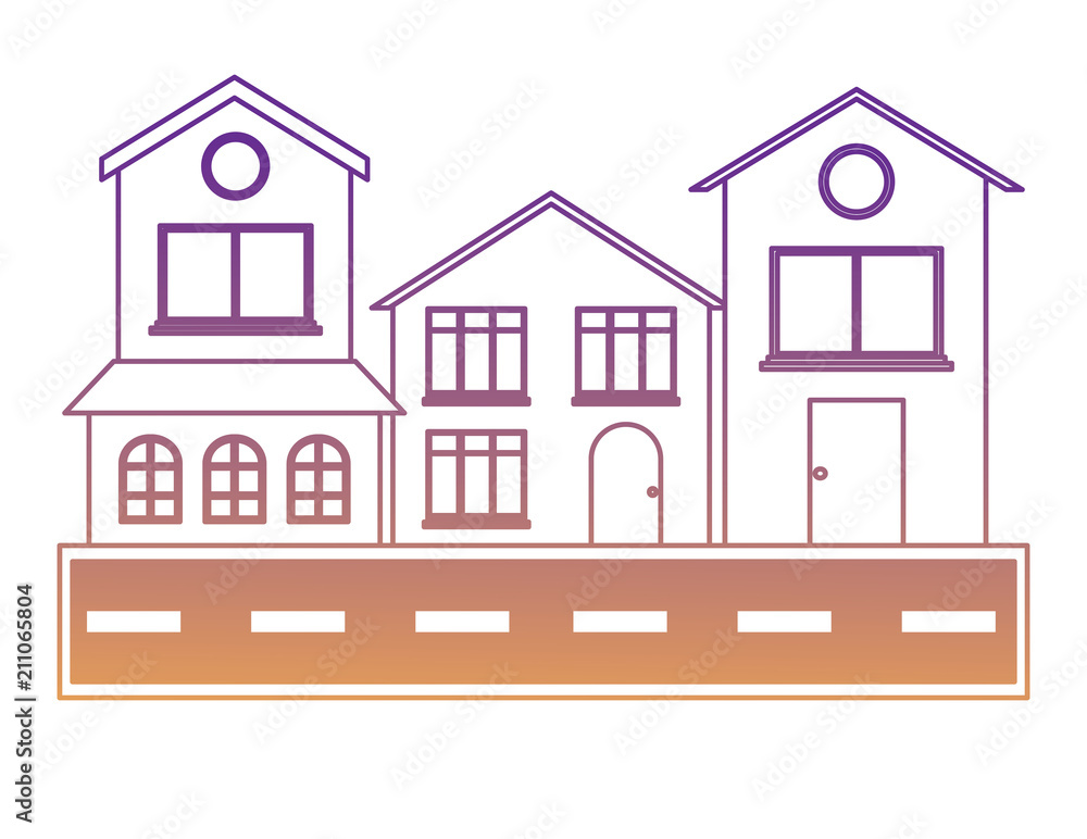 Street with houses over white background, colorful design. vector illustration