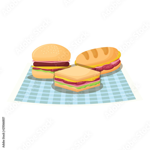 sandwichs and hamburger icon over white background, vector illustration