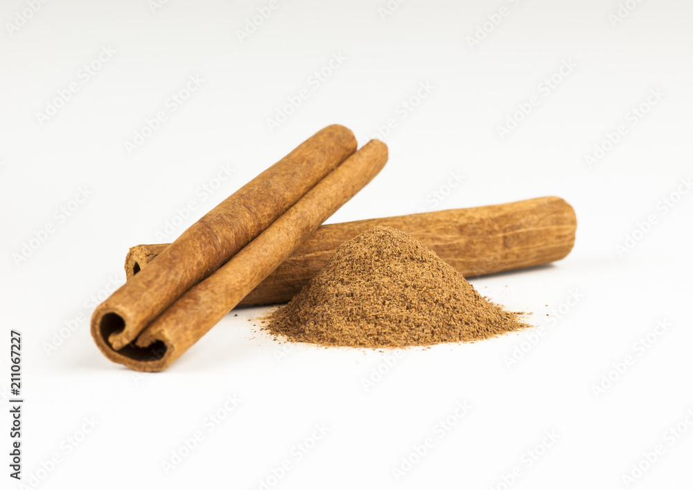Close up cinnamon healthy spice on white background