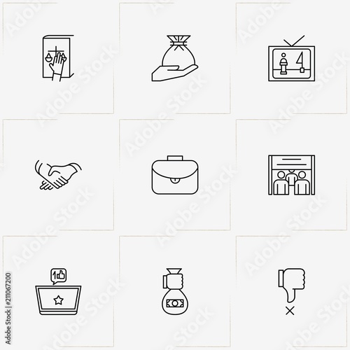 Politic line icon set with politic news, case and oath