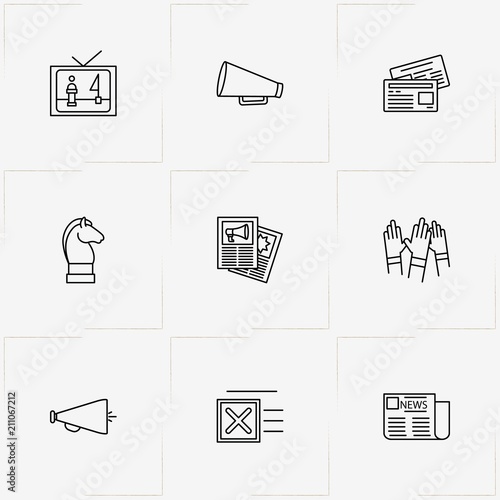 Politic line icon set with chess horse , not approved and newspaper