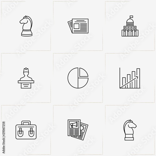 Politic line icon set with lecturer , newspaper and percentage graph