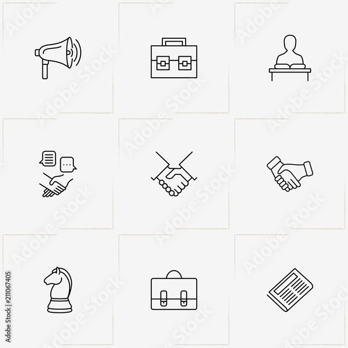 Politic line icon set with lecturer , partnership  and newspaper