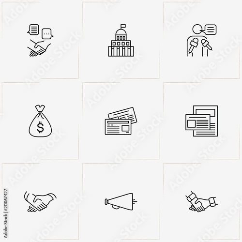 Politic line icon set with government building , partnership  and lecturer