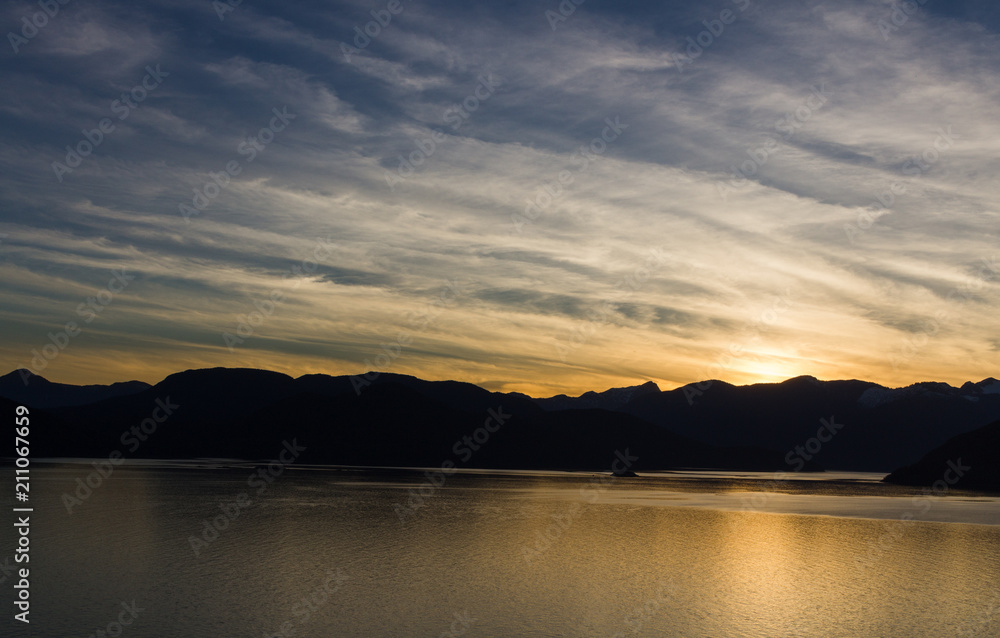 Sunset at Howe Sound, BC, Canada.	