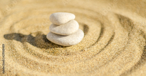 Canvas Print zen meditation stone in sand, concept for purity harmony and spirituality, spa w