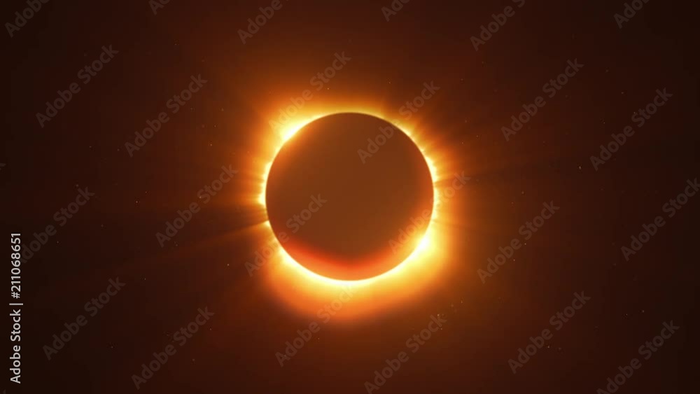 Glowing Bright Twin Flared Solar Eclipse with Light Rays over Starry Sky Loop