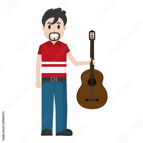 happy musician with guitar instrument in the hand