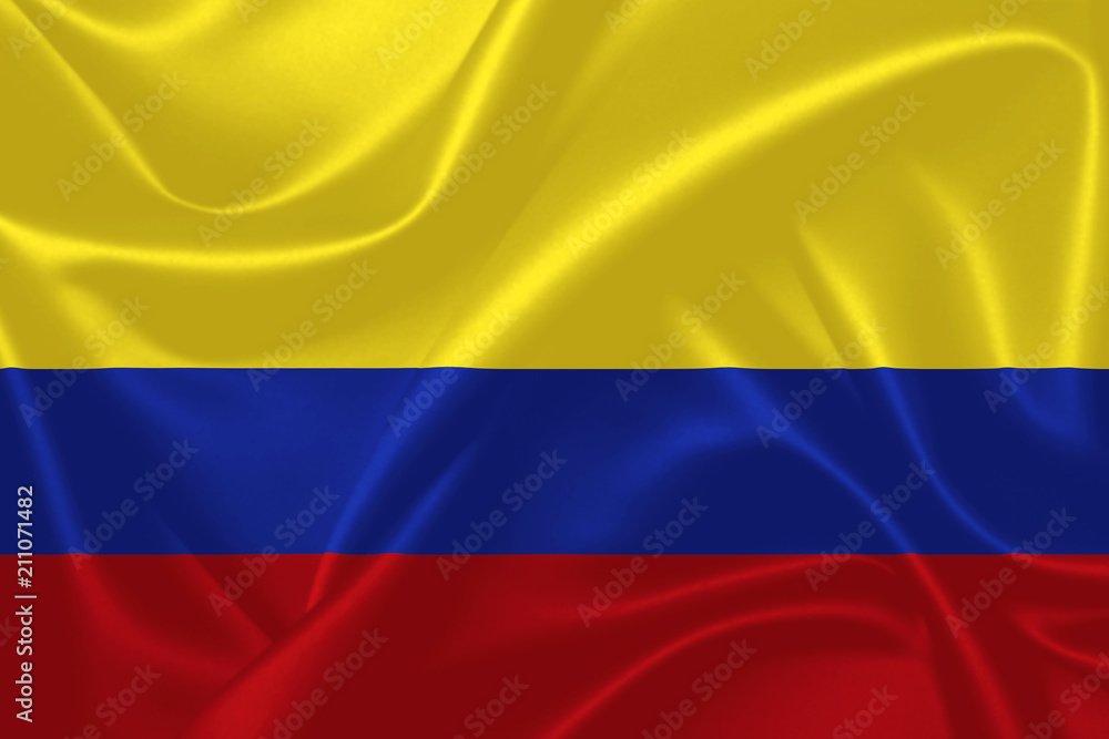 Fototapeta premium Illustration of Colombia waving fabric flag. 