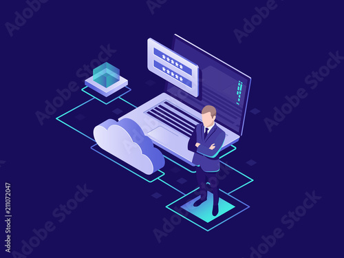 Protection of personal data, cloud storage of information, user authorization, cloud storage, secure access isometric vector