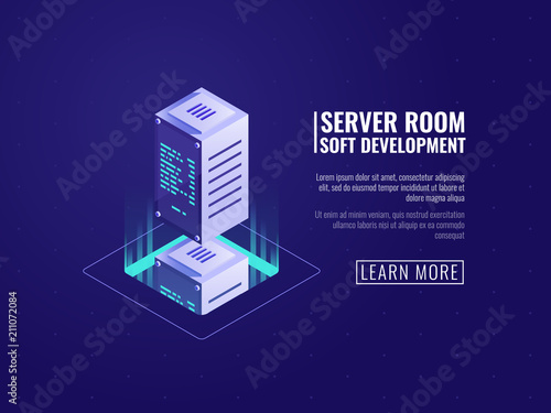 Computer equipment, big data processing, digital information technology, cloud file storage, server, database and data center isometric vector