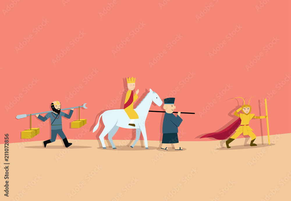 Journey to the West in flat art, vector