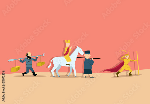 Journey to the West in flat art, vector photo