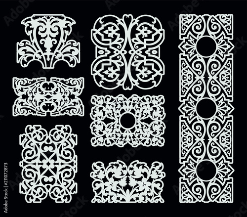 Laser cutting set. Woodcut vector trellis panel. Plywood lasercut eastern design.Stencil lattice ornament.