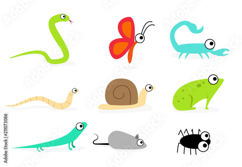 Set of side view animal in flat style, vector art