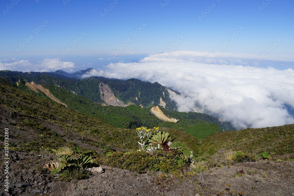 White clouds over the valley below Irazu Volcano, Cartago Province, Costa Rica
