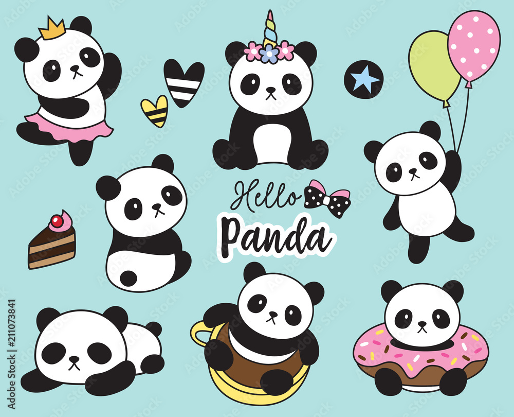 Naklejka premium Ilustracja wektorowa cute baby panda zestaw.