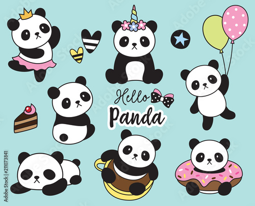 Fototapeta Naklejka Na Ścianę i Meble -  Vector illustration of cute baby panda set.
