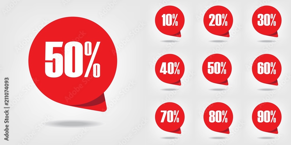 Red Discount Tag Set. Bubble, Cloud, Offer Price Label. Discount Sticker set. Vector Illustration.