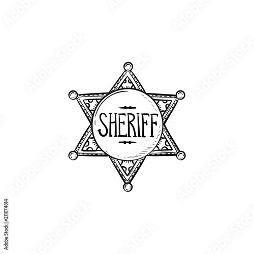 Sheriff star hand drawn outline doodle icon. Police authority, county sheriff, power concept. Vector sketch illustration for print, web, mobile and infographics on white background