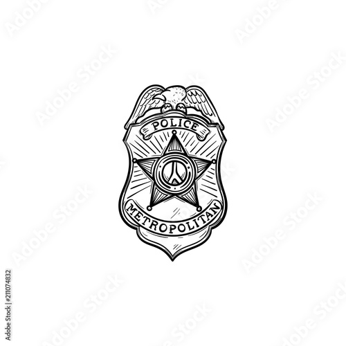 Police badge hand drawn outline doodle icon. Police authority, patrol, guard, cop, power concept. Vector sketch illustration for print, web, mobile and infographics on white background