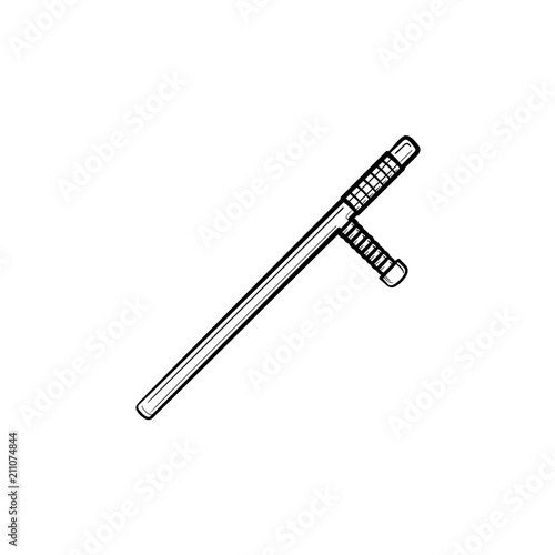 Police baton hand drawn outline doodle icon. Rubber truncheon as police control and law enforcement concept. Vector sketch illustration for print, web, mobile and infographics on white background.