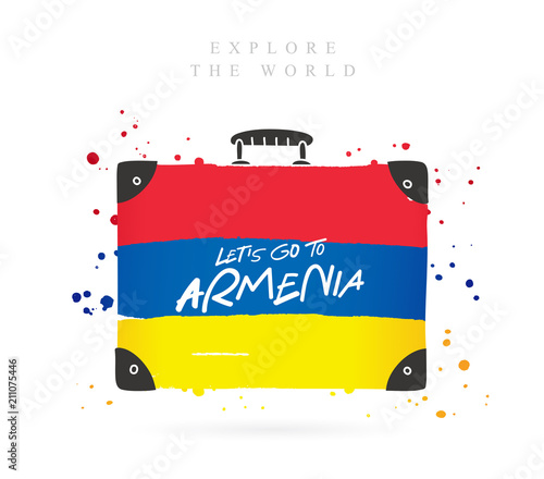 Suitcase with the flag of Armenia. Lettering