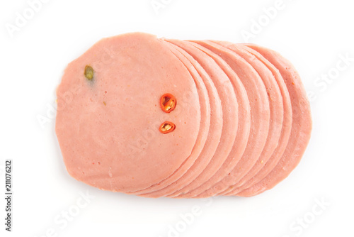 Fototapeta Naklejka Na Ścianę i Meble -  Boiled sausage slices isolated on white background