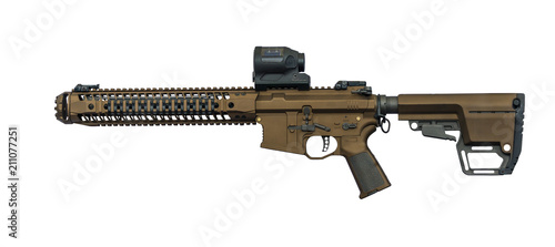 Modern automatic machine gun isolated with clipping patch photo