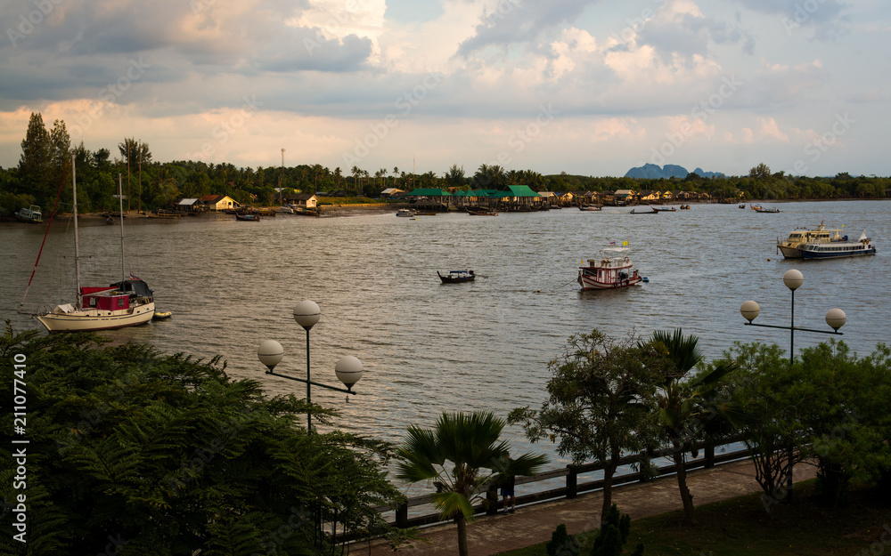 Scenery of krabi river in the morning, Thailand.