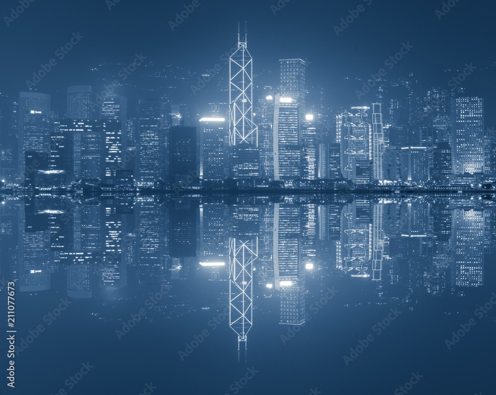 Hong Kong city skyline with density building.