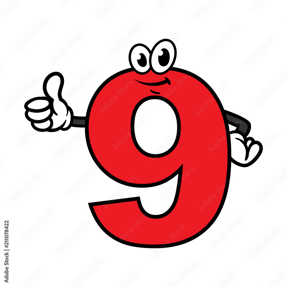 Cartoon Number Nine Character Stock Vector | Adobe Stock