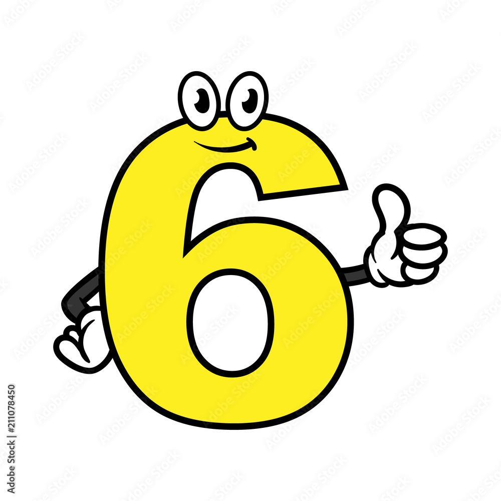 Cartoon Number Six Character Stock Vector | Adobe Stock