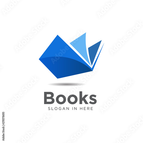 simple modern blue book open logo and icon