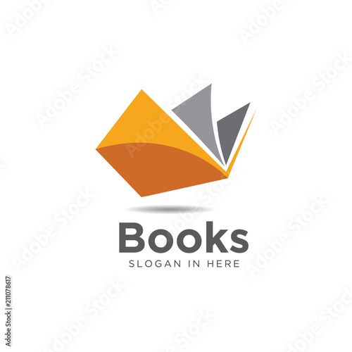 simple modern orange book open logo and icon