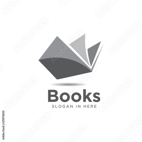 simple modern black white book open logo and icon