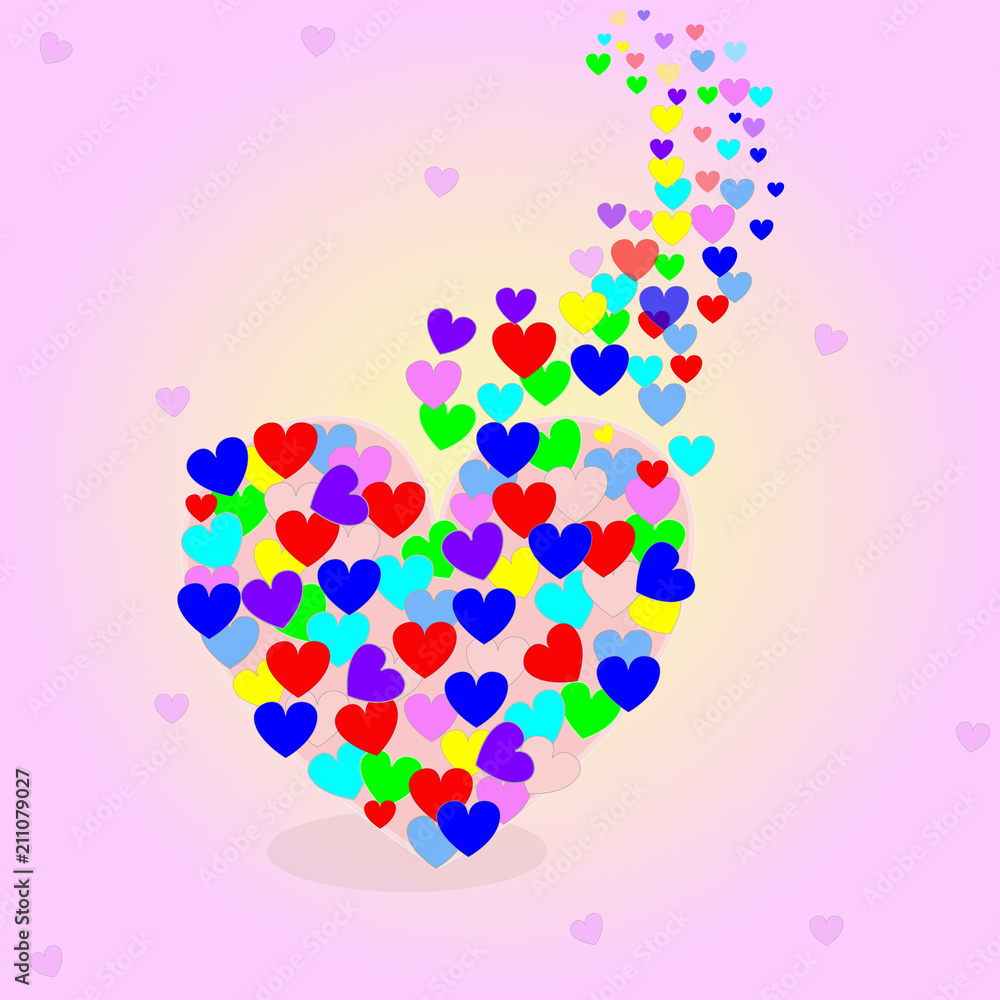 Set of flying colored hearts. Concept of love, happiness, kindness, friendship, holidays and joy. Set of flying colored hearts. Concept of love, happiness, kindness, friendship, holidays and joy.