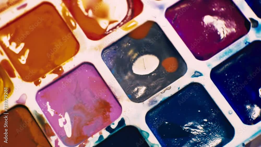 palette of old watercolor paints close-up. palette of old watercolor paints close-up.