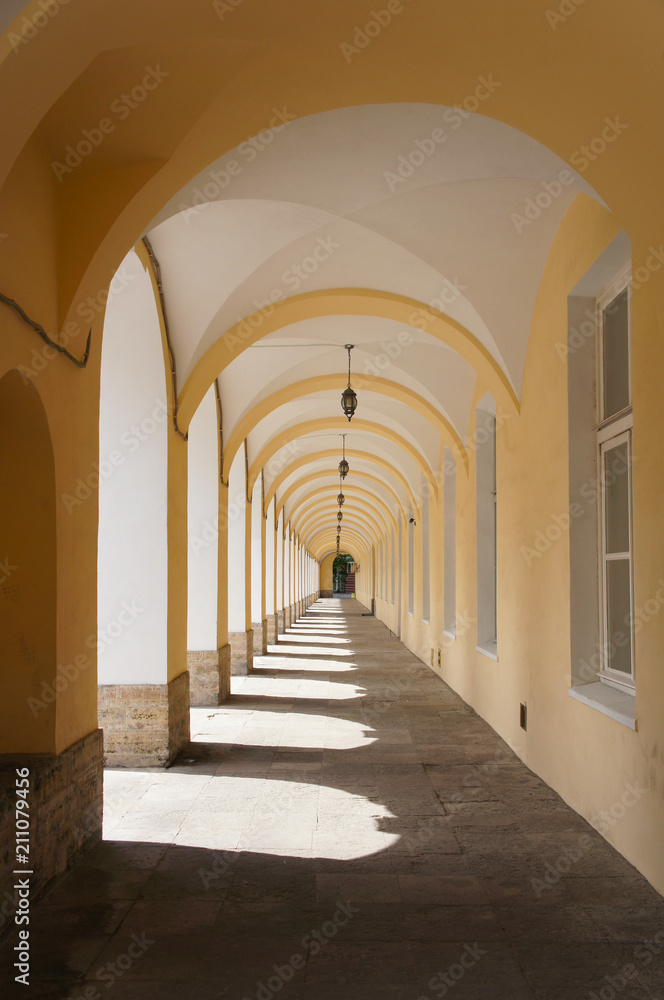 Arched gallery of new Burse Gostiny dvor at Vasilievsky Island Saint-Petersburg, Russia