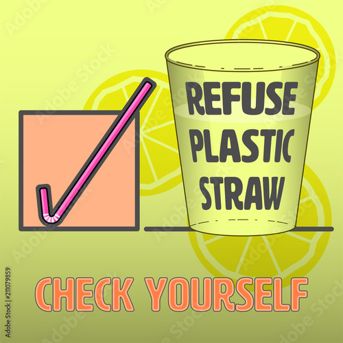 Plastic straw flat icon as a gimmick to check yourself for plastic habit. Refuse plastic straw concept. Vector illustration.