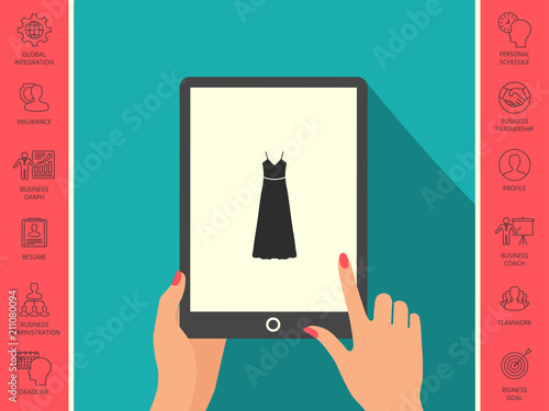 Long Dress, Evening dress or sundress with belt , the silhouette. Menu item in the web design