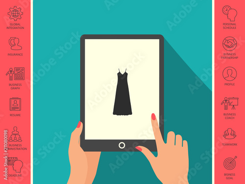 Long Dress, Evening dress, combination or nightie , the silhouette. Menu item in the web design