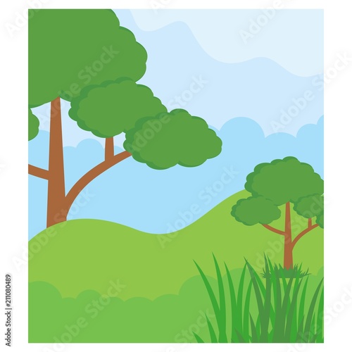 green meadow forest trees jungle scenery landscape background
