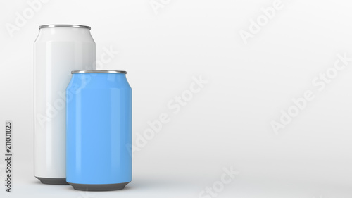 Big white and small blue soda cans mockup
