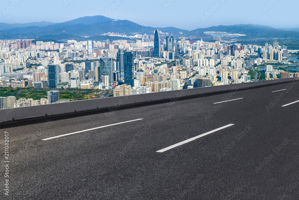 The road and the square over the city, the city scenery The road and the square over the city, the city scenery