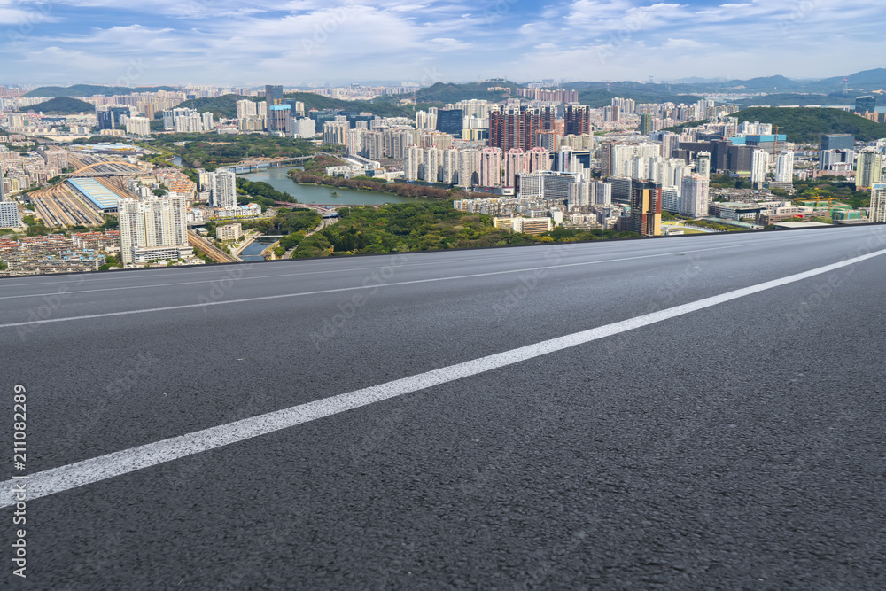 The road and the square over the city, the city scenery The road and the square over the city, the city scenery