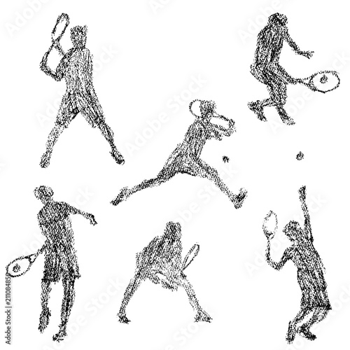 クレヨンで描いたテニス選手のイラスト