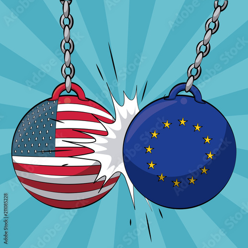 EU and USA trade war concept vector illustration graphic design